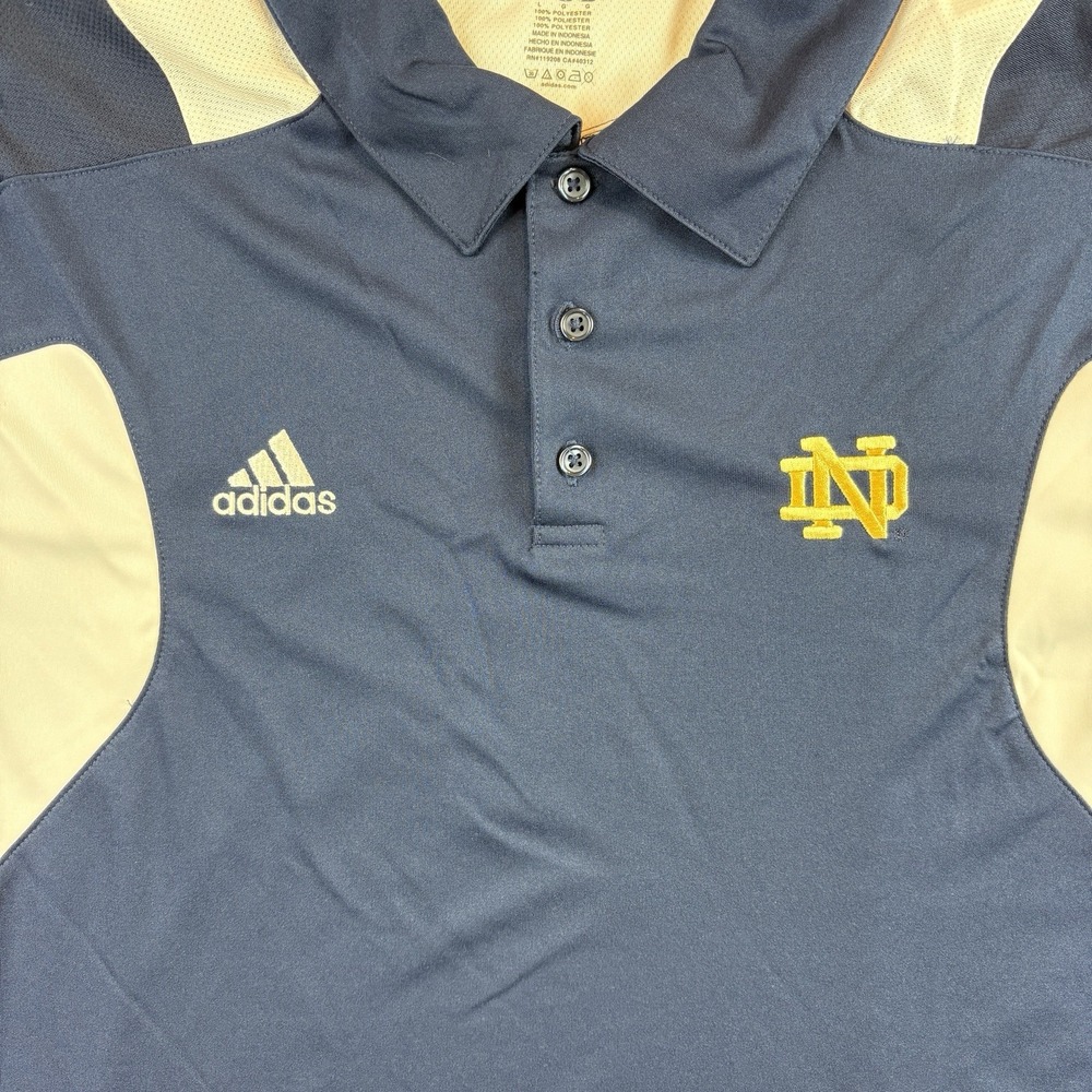 Notre Dame Fighting Irish Adidas Polo Shirt Mens L Blue NCAA‎ 3 Stripe College - Picture 4 of 7